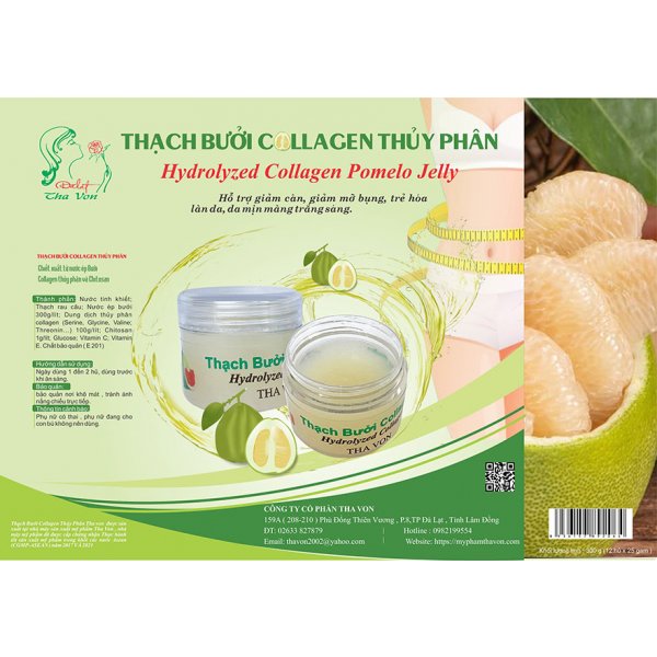 Thạch Bưởi Collagen Thủy Phân Tha Von Hộp 12 hủ 25 gam 